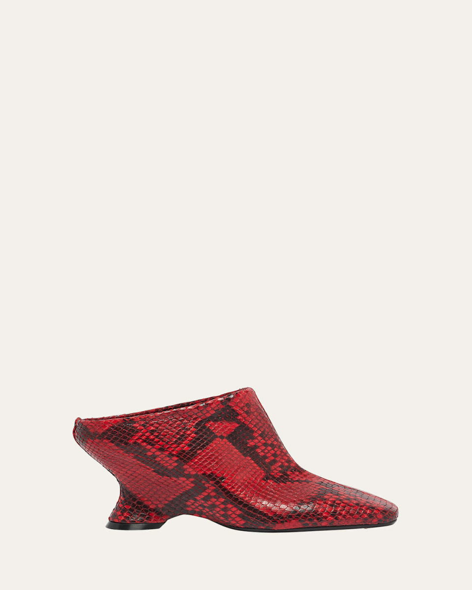 Snakeskin Printed Leather Wedge Mules